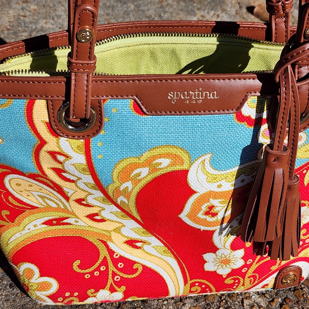 Spartina 449 Daufuskie Island linen Boho Cottagecore Floral purse tote bag Tassl